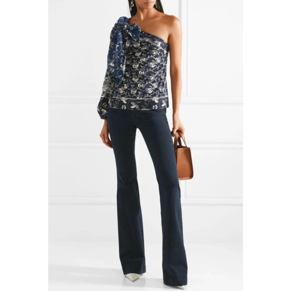 ULLA JOHNSON Asima One Shoulder Top Woman 0 Navy Floral Boho Asymmetric Balloon
